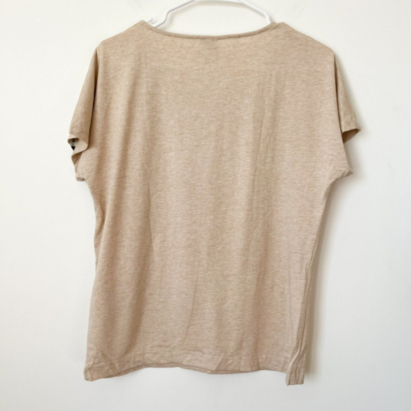 Chico's Tan Tropical Floral Metallic Short Sleeve Tee Top Womens Small - Picture 2 of 9